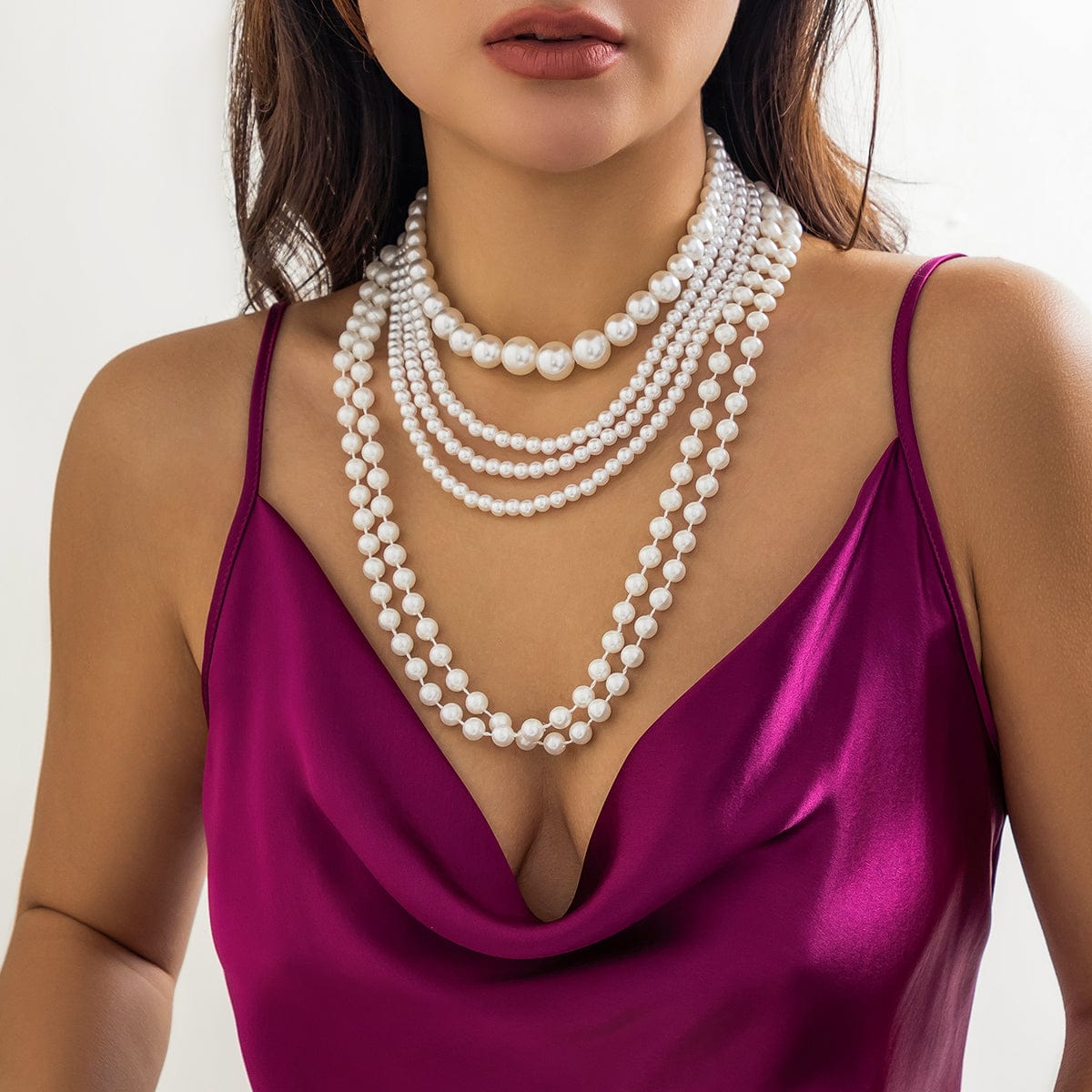Baroque Layered Chunky Pearl Chain Choker Necklace Set - ArtGalleryZen