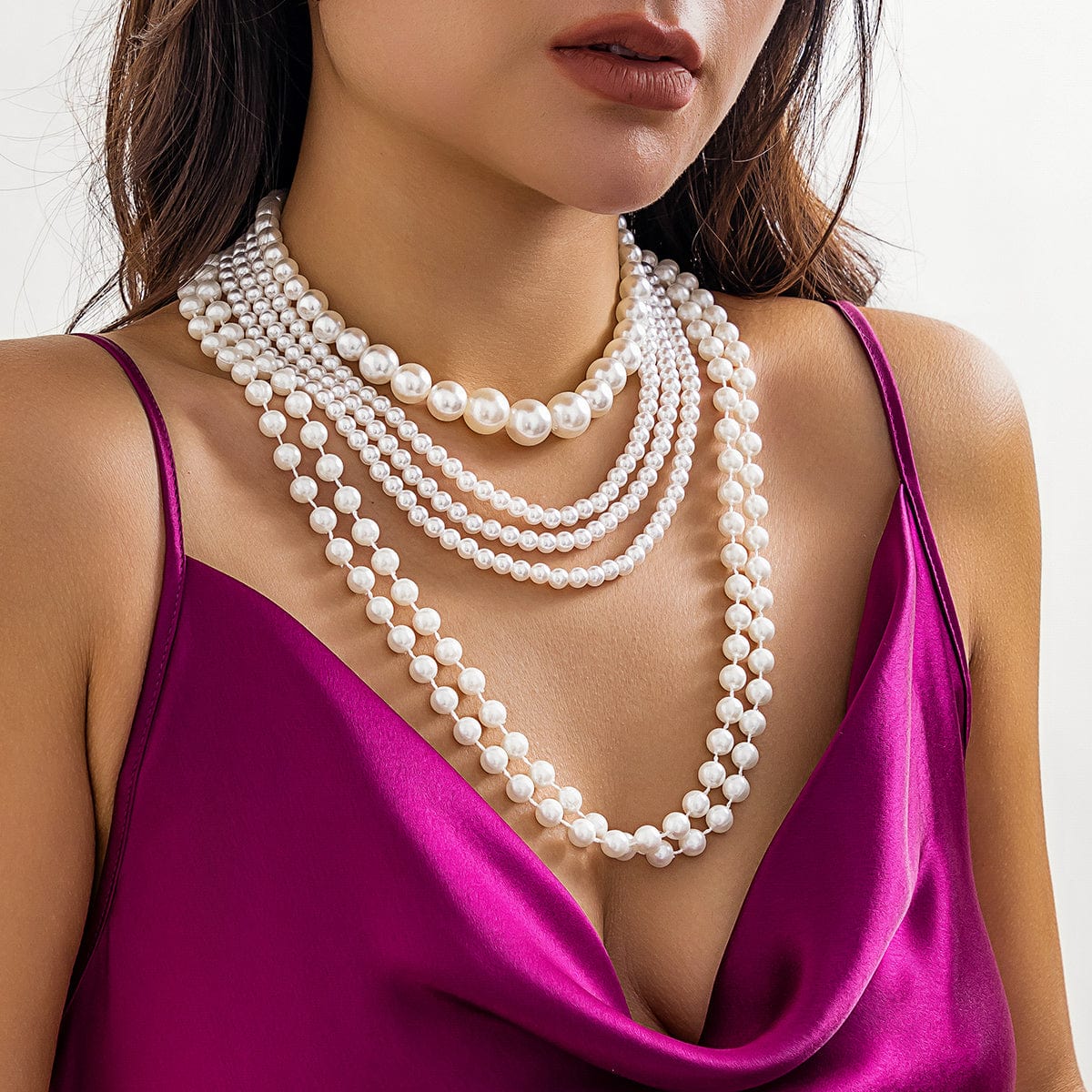 Baroque Layered Chunky Pearl Chain Choker Necklace Set - ArtGalleryZen