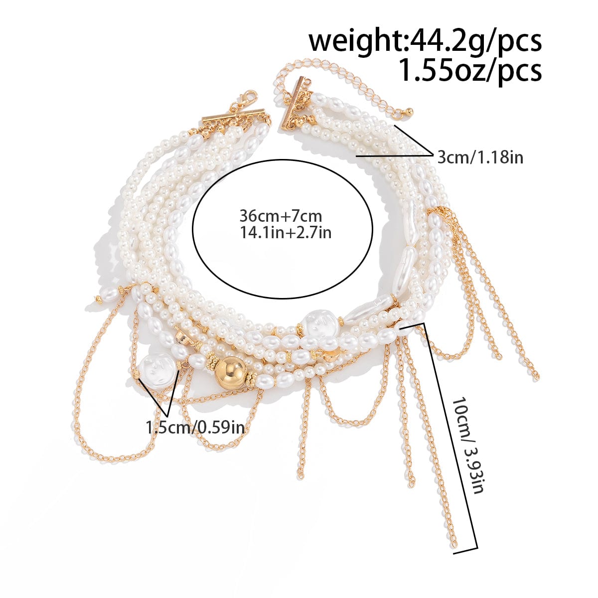 Baroque Layered Gold Tone Pearl Chain Tassel Choker Necklace - ArtGalleryZen