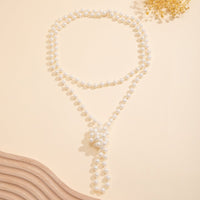 Thumbnail for Baroque Layered Knotted Pearl Chain Y Necklace - ArtGalleryZen