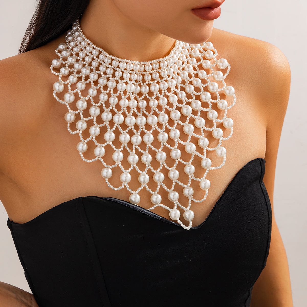 Baroque Layered Pearl Mesh Tassel Necklace - ArtGalleryZen