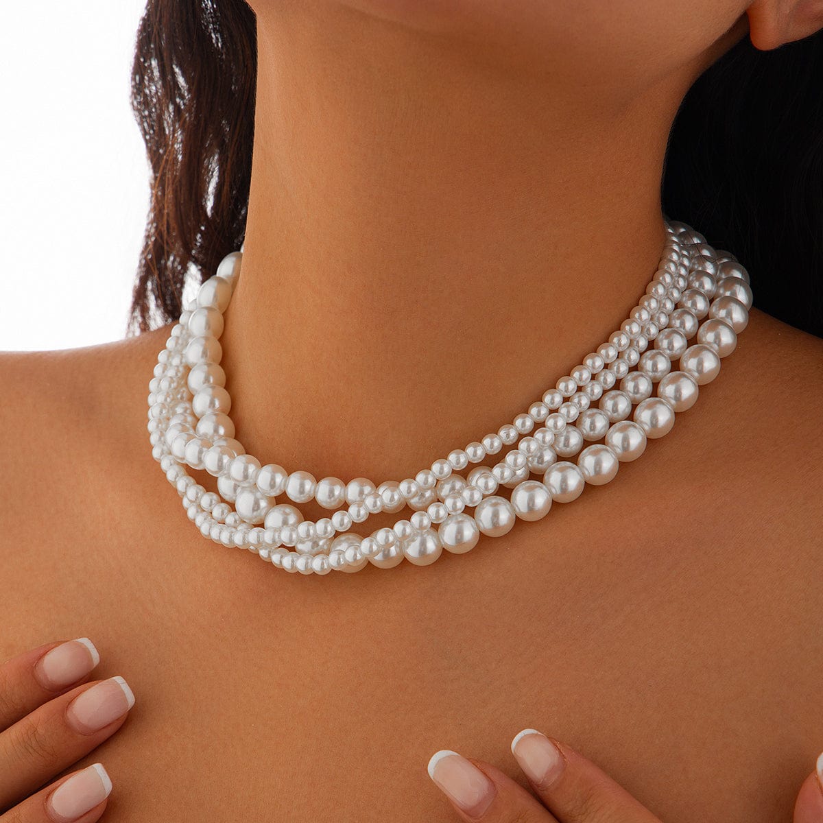 Baroque Layered Ribbon Bowknot Pearl Chain Necklace - ArtGalleryZen