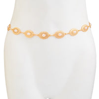 Thumbnail for Baroque Pearl Inlaid Floral Oval Disk Waist Chain - ArtGalleryZen