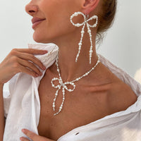 Thumbnail for Baroque Pearl Seed Beaded Bowknot Necklace Earrings Set - ArtGalleryZen