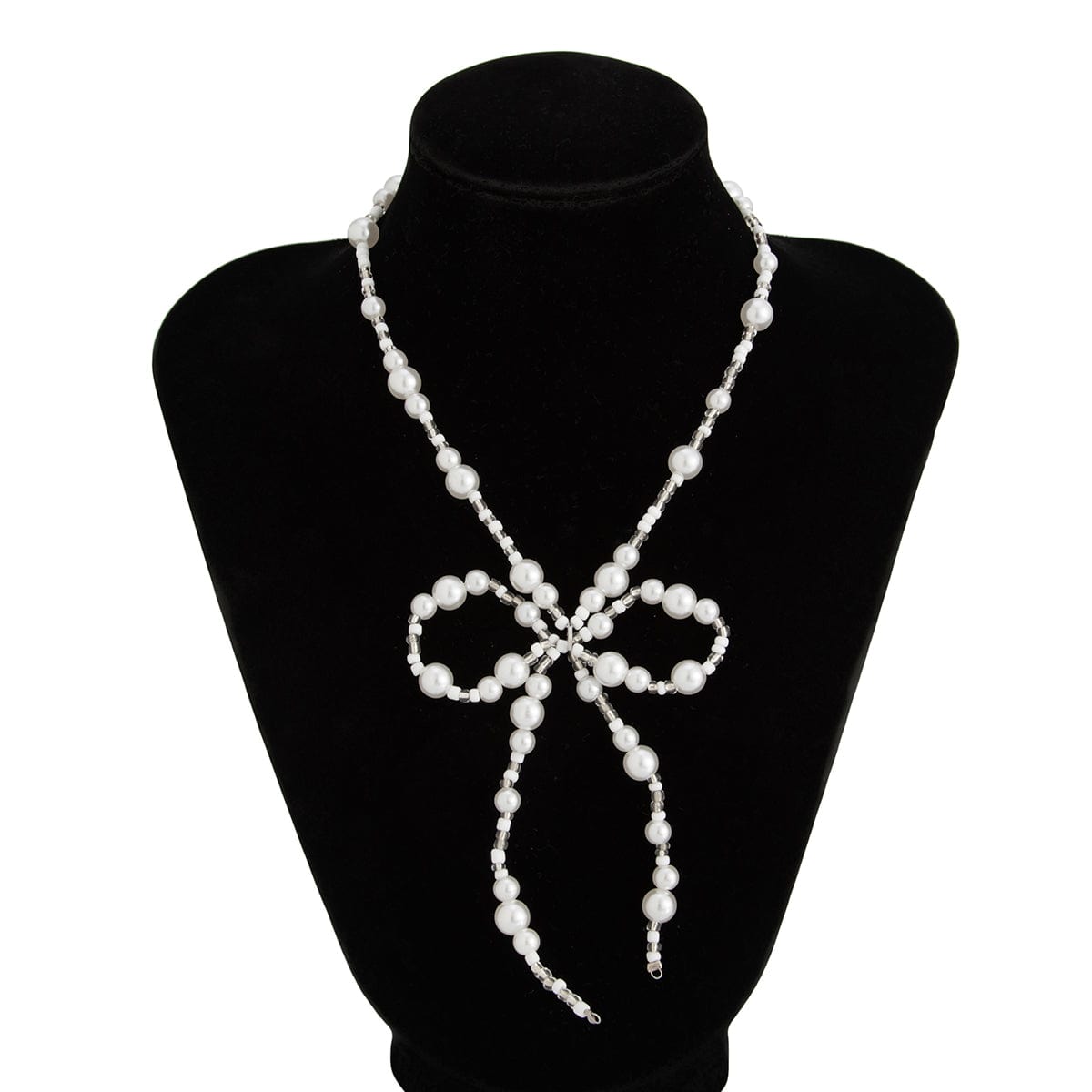 Baroque Pearl Seed Beaded Bowknot Necklace Earrings Set - ArtGalleryZen