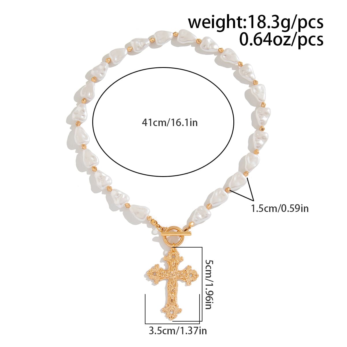 Baroque Toggle Clasp Cross Pendant Irregular Pearl Chain Necklace - ArtGalleryZen