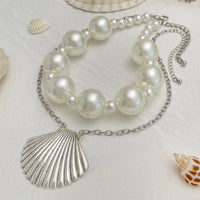 Thumbnail for Beach Style 2pcs Chunky Shell Pendant Pearl Chain Necklace Set - ArtGalleryZen