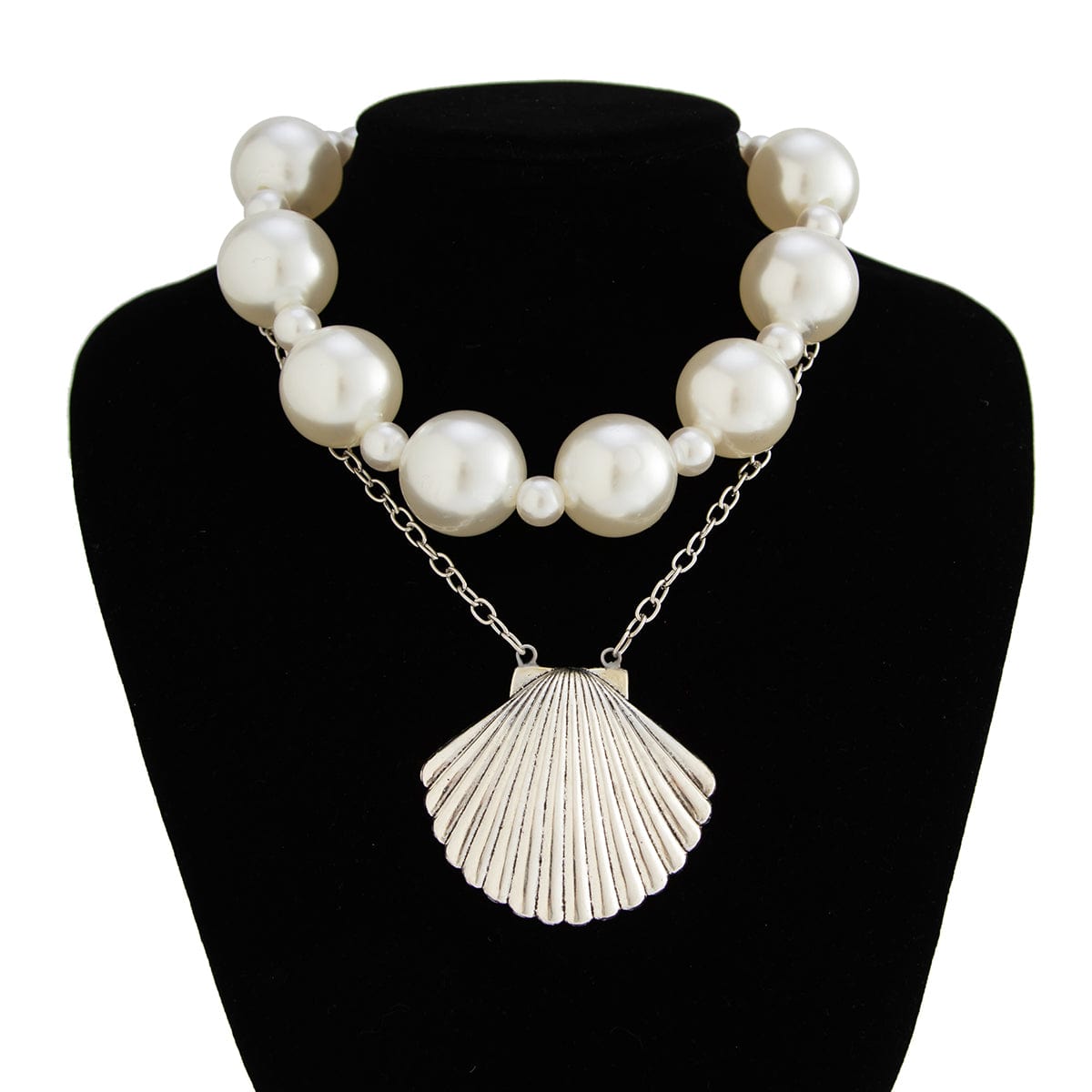Beach Style 2pcs Chunky Shell Pendant Pearl Chain Necklace Set - ArtGalleryZen