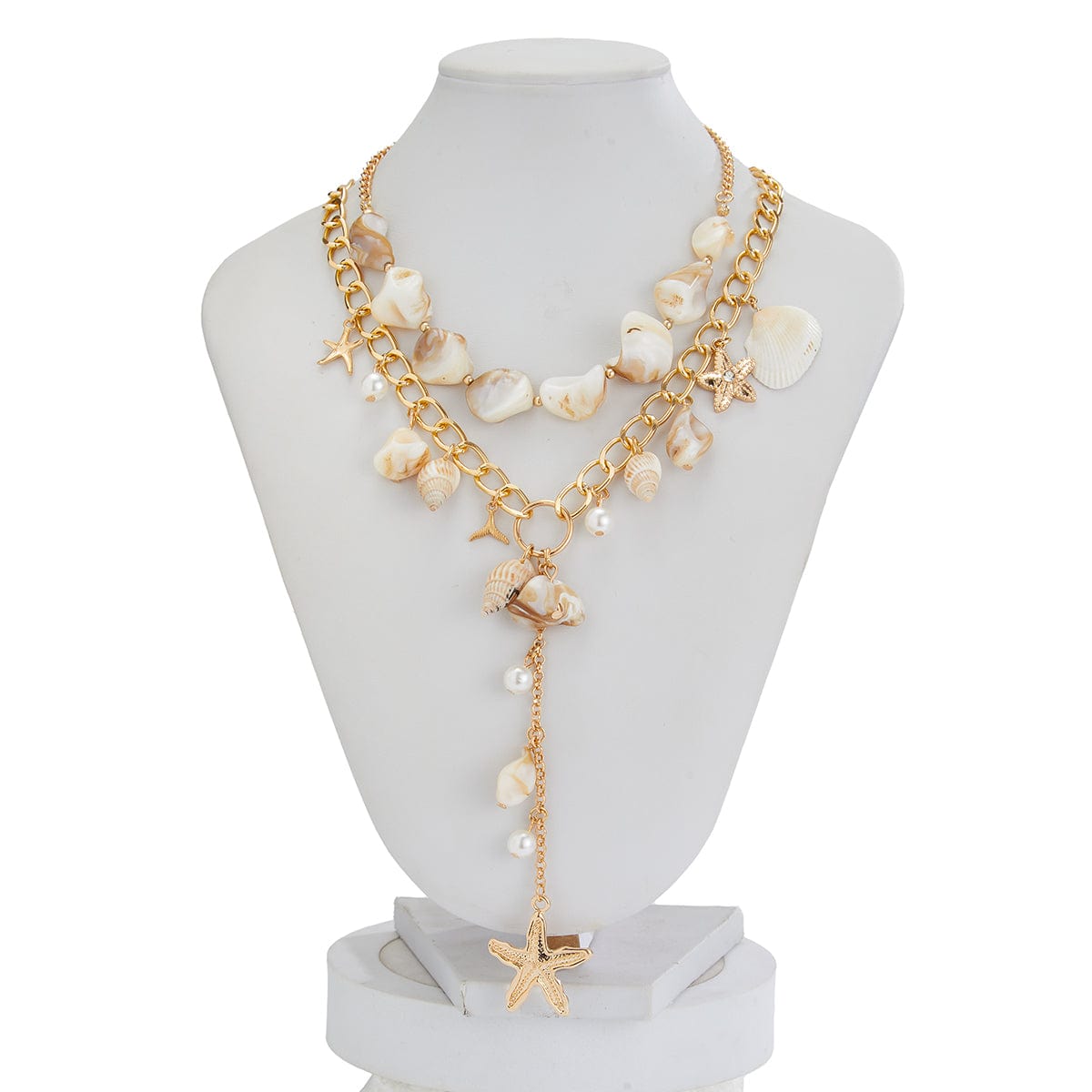 Beach Style 2pcs Conch Shell Starfish Pearl Tassel Y Necklace Set - ArtGalleryZen