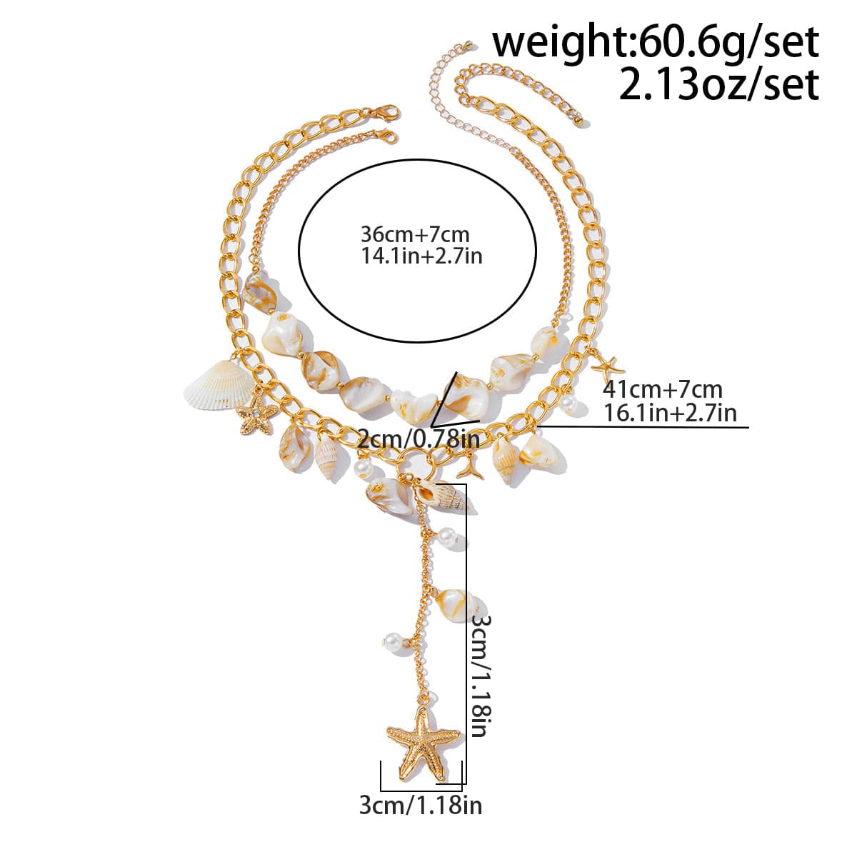Beach Style 2pcs Conch Shell Starfish Pearl Tassel Y Necklace Set - ArtGalleryZen