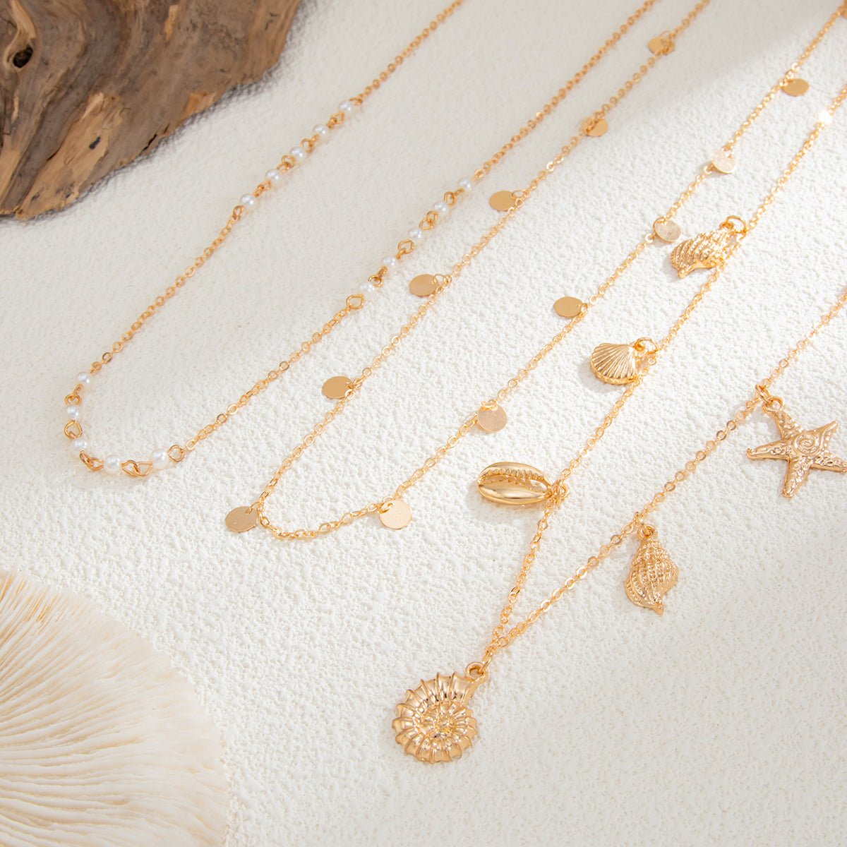 Beach Style 3pcs Conch Shell Starfish Pendant Pearl Waist Chain Set - ArtGalleryZen