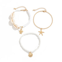 Thumbnail for Beach Style 3Pcs Conch Starfish Turtle Charm Seed Bead Anklet Set - ArtGalleryZen