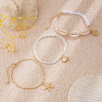 Thumbnail for Beach Style 3Pcs Conch Starfish Turtle Charm Seed Bead Anklet Set - ArtGalleryZen
