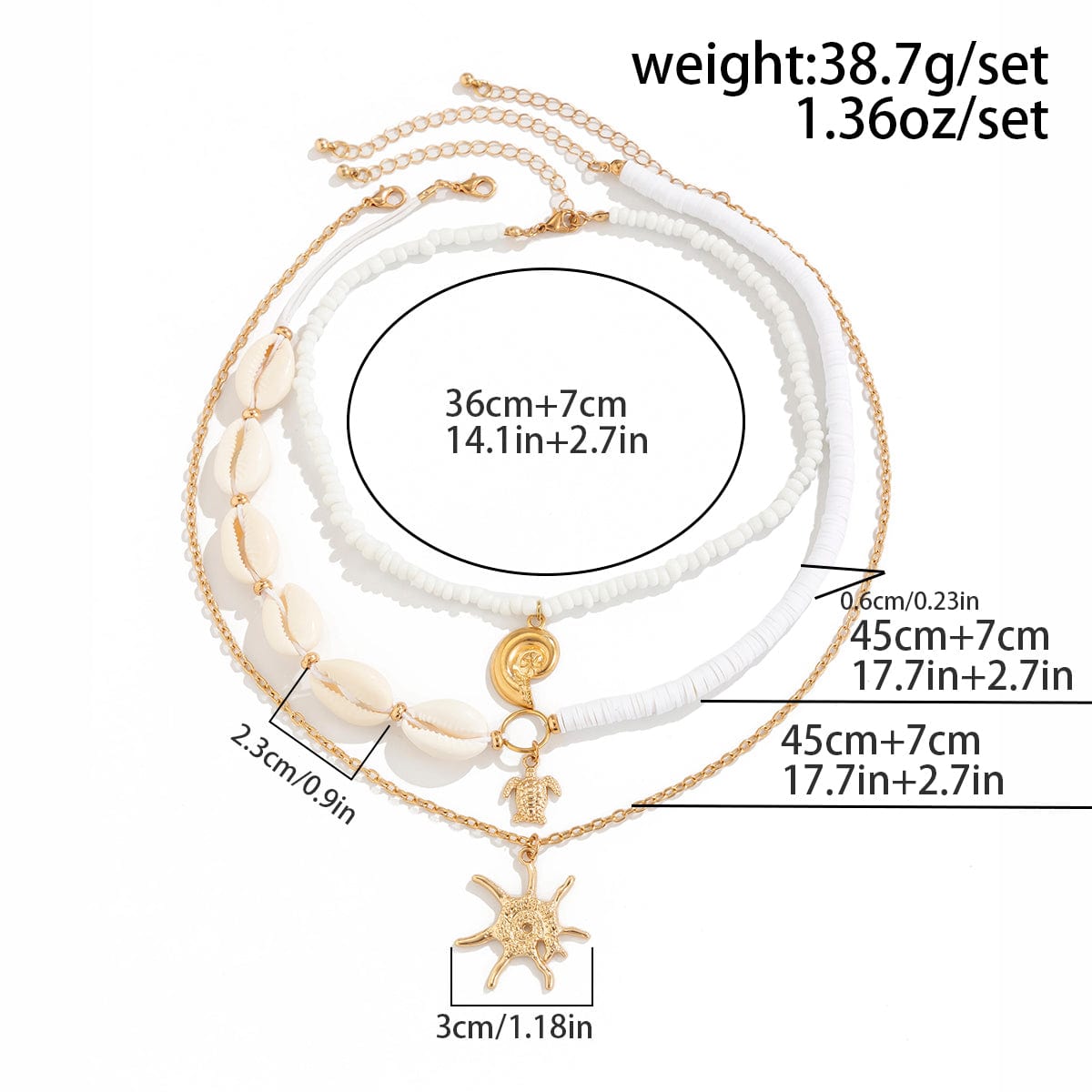 Beach Style 3Pcs Conch Starfish Turtle Pendant Seed Bead Necklace Set - ArtGalleryZen