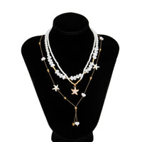 Thumbnail for Beach Style 3pcs Enamel Starfish Charm Pearl Seed Beaded Chain Necklace Set - ArtGalleryZen