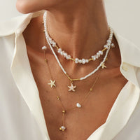 Thumbnail for Beach Style 3pcs Enamel Starfish Charm Pearl Seed Beaded Chain Necklace Set - ArtGalleryZen
