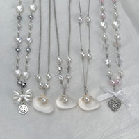 Thumbnail for Beach Style 5pcs Natural Shell Bowknot Heart Pendant Pearl Chain Necklace Set - ArtGalleryZen
