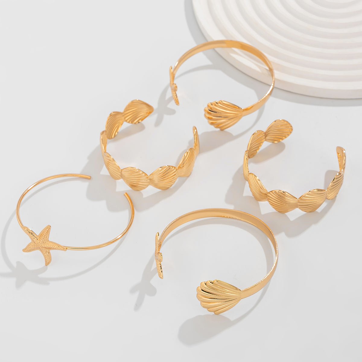 Beach Style 5pcs Shell Starfish Bangle Bracelet Set - ArtGalleryZen