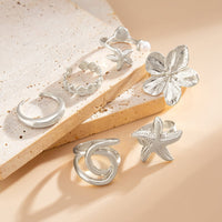 Thumbnail for Beach Style 6pcs Flower Starfish Shell Pearl Ring Set - ArtGalleryZen