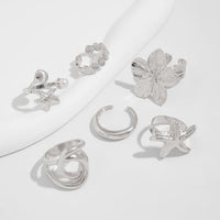 Thumbnail for Beach Style 6pcs Flower Starfish Shell Pearl Ring Set - ArtGalleryZen