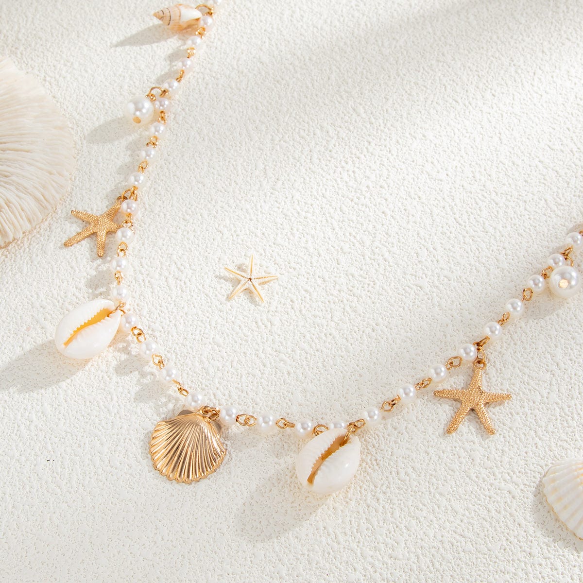 Beach Style Conch Shell Starfish Tassel Pearl Waist Chain - ArtGalleryZen