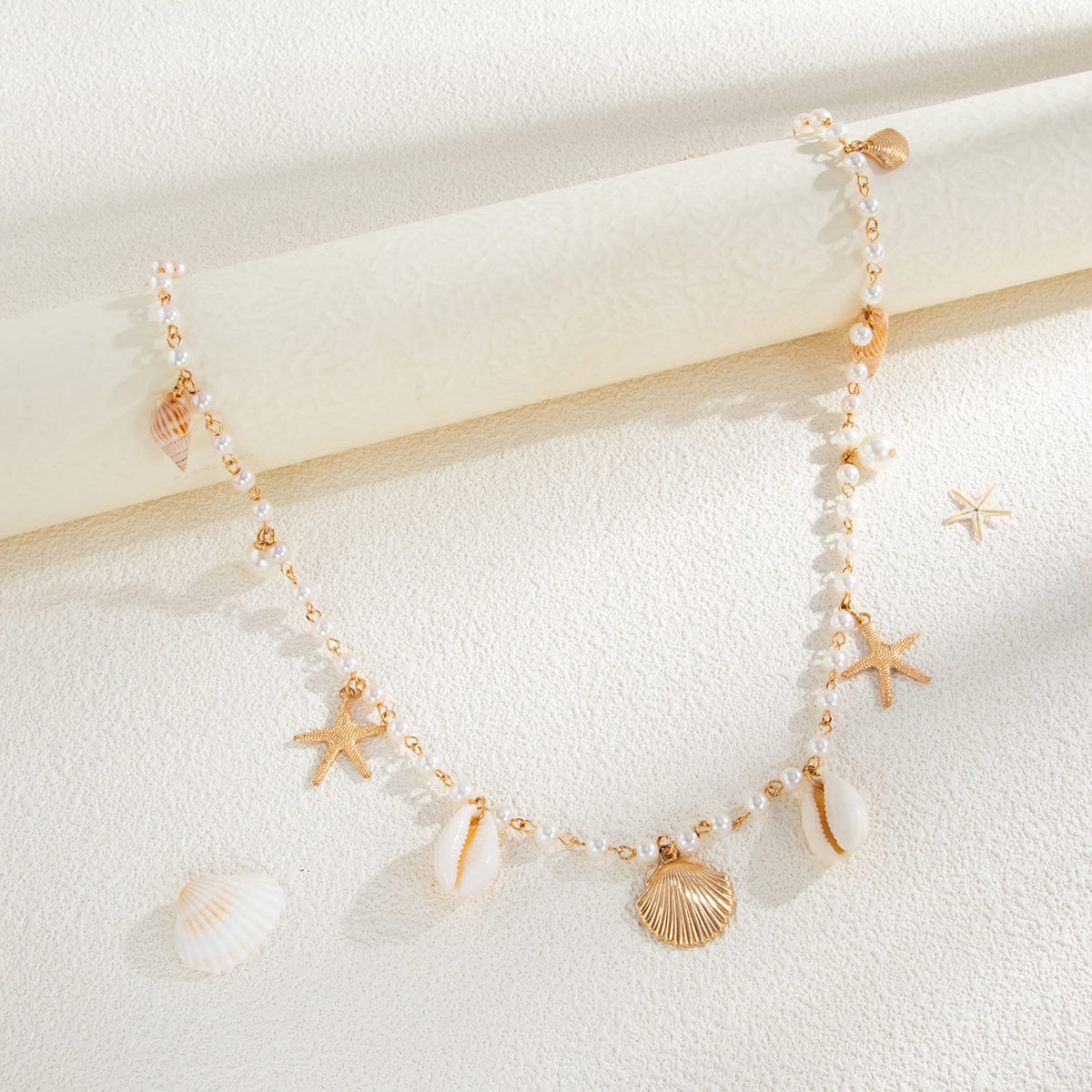 Beach Style Conch Shell Starfish Tassel Pearl Waist Chain - ArtGalleryZen