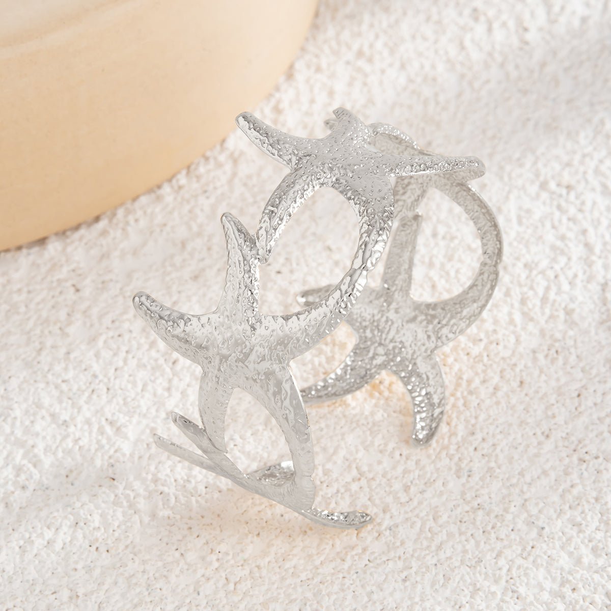 Beach Style Gold Silver Tone Textured Starfish Arm Cuff - ArtGalleryZen