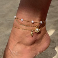 Thumbnail for Beach Style Layered Conch Shell Charm Pearl Chain Anklet - ArtGalleryZen