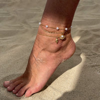 Thumbnail for Beach Style Layered Conch Shell Charm Pearl Chain Anklet - ArtGalleryZen