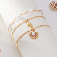Thumbnail for Beach Style Layered Conch Shell Charm Pearl Chain Anklet - ArtGalleryZen