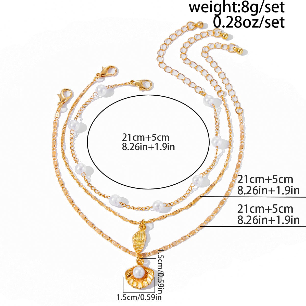 Beach Style Layered Conch Shell Charm Pearl Chain Anklet - ArtGalleryZen