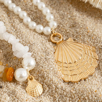 Thumbnail for Beach Style Layered Shell Pendant Turquoise Stone Pearl Chain Necklace Set - ArtGalleryZen