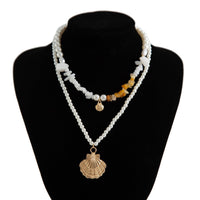 Thumbnail for Beach Style Layered Shell Pendant Turquoise Stone Pearl Chain Necklace Set - ArtGalleryZen