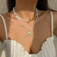 Thumbnail for Beach Style Layered Shell Pendant Turquoise Stone Pearl Chain Necklace Set - ArtGalleryZen