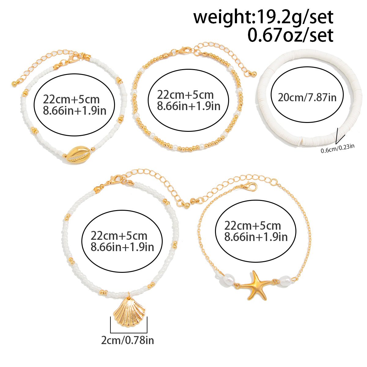 Beach Style Layered Shell Starfish Charm Seed Bead Anklet Set - ArtGalleryZen