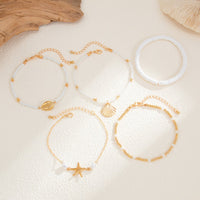 Thumbnail for Beach Style Layered Shell Starfish Charm Seed Bead Anklet Set - ArtGalleryZen