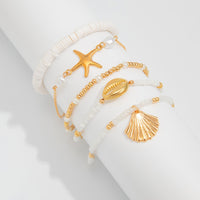 Thumbnail for Beach Style Layered Shell Starfish Charm Seed Bead Anklet Set - ArtGalleryZen