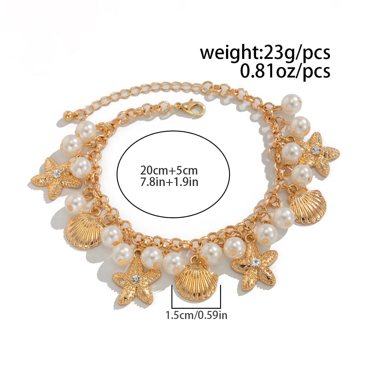 Beach Style Pearl Shell Starfish Tassel Anklet - ArtGalleryZen