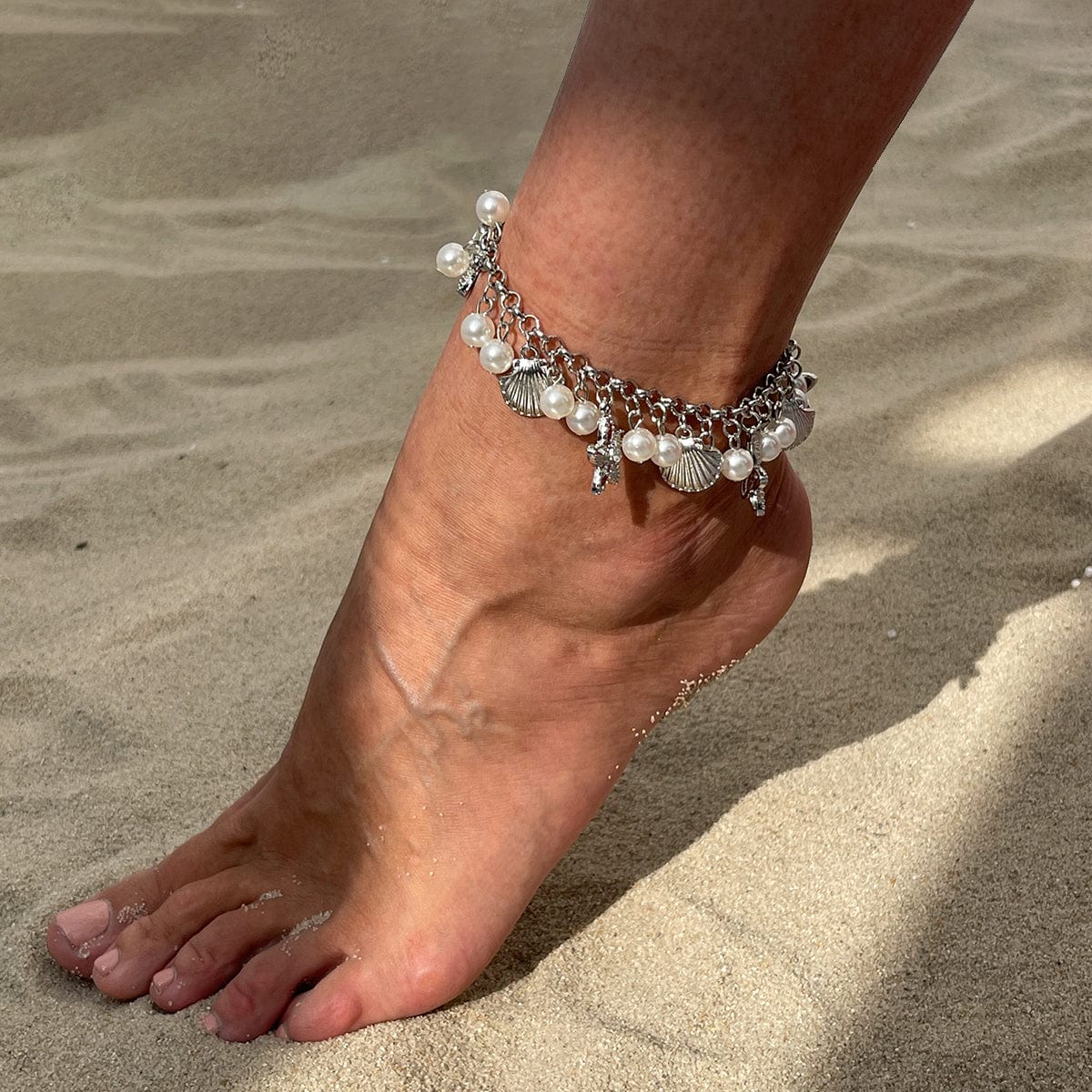 Beach Style Pearl Shell Starfish Tassel Anklet - ArtGalleryZen