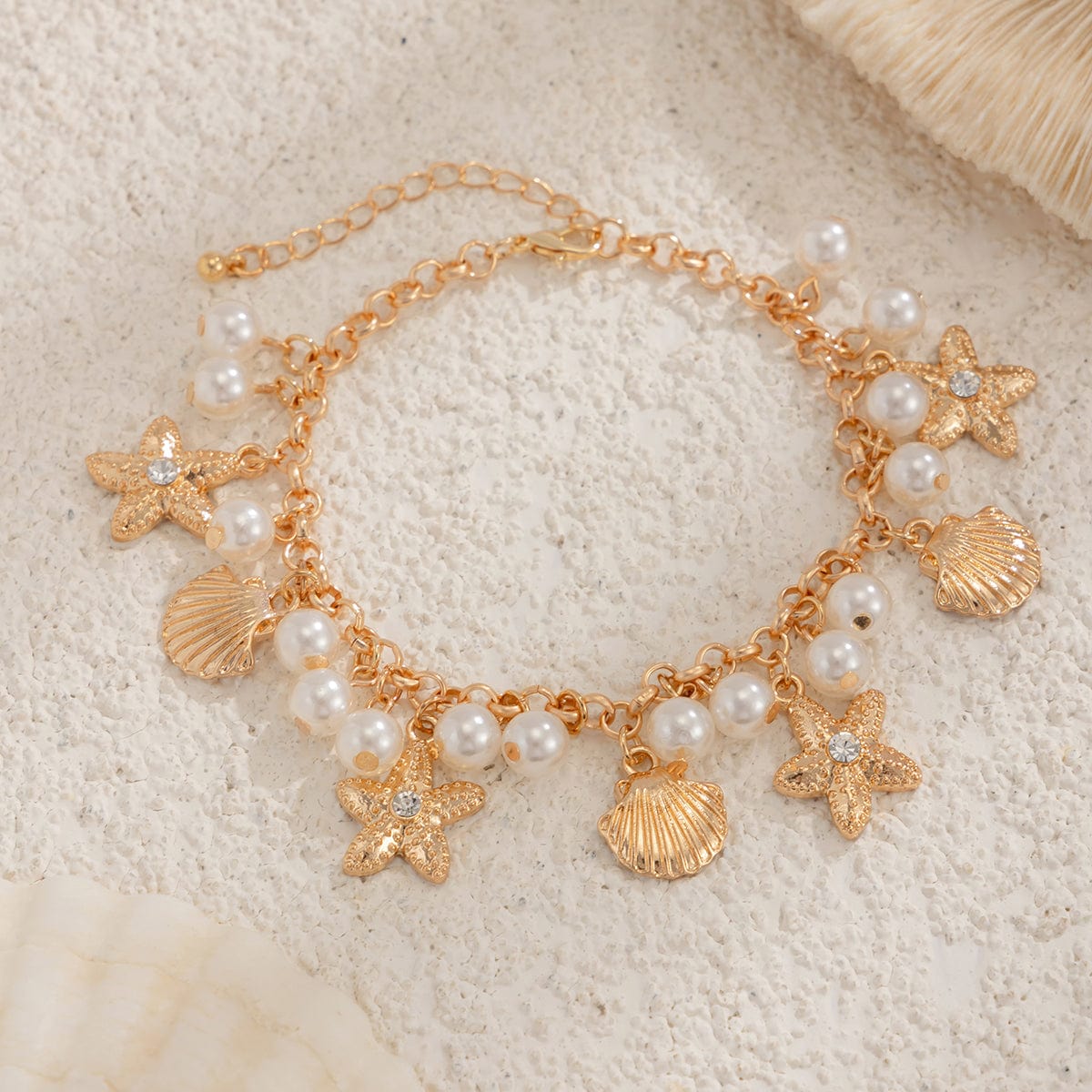 Beach Style Pearl Shell Starfish Tassel Anklet - ArtGalleryZen
