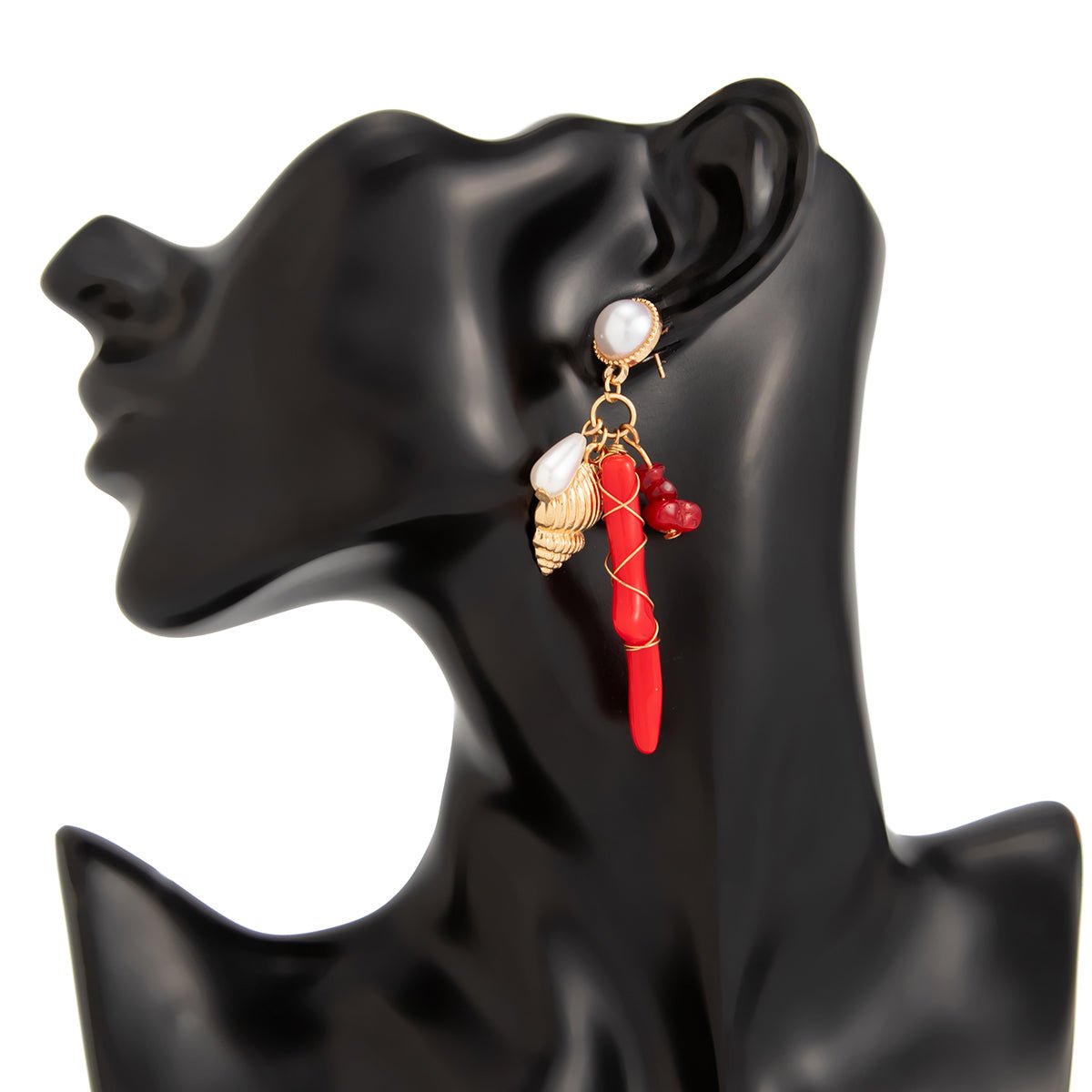 Beach Style Red Coral Conch Pendant Necklace Earrings Set - ArtGalleryZen