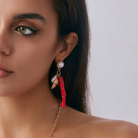 Thumbnail for Beach Style Red Coral Conch Pendant Necklace Earrings Set - ArtGalleryZen