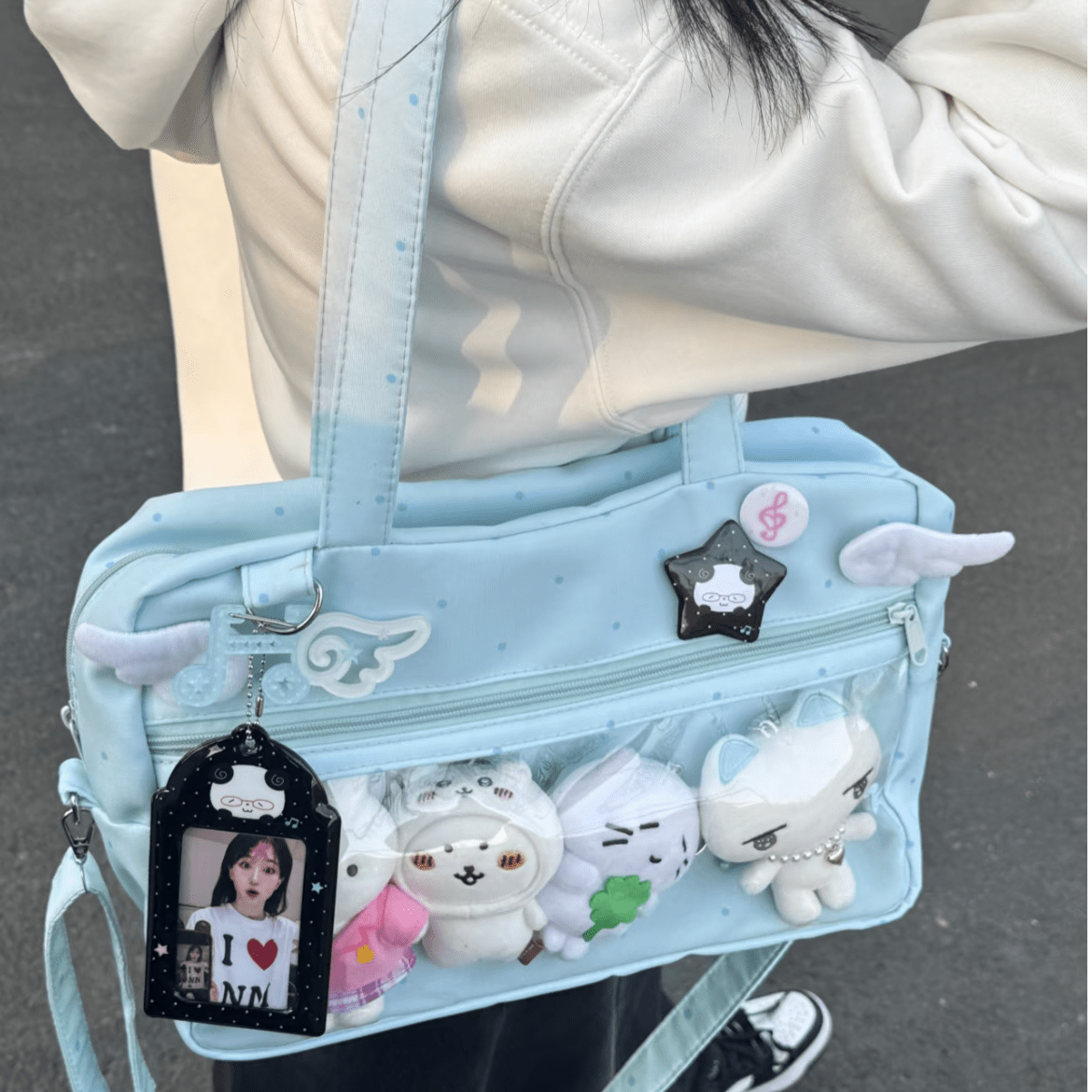 Blue Polka Dots Kpop Fan Display Shoulder Crossbody Bag - ArtGalleryZen