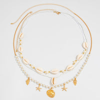 Thumbnail for Bohemia 2pcs Conch Shell Starfish Charm Pearl Seed Beaded Waist Chain Set - ArtGalleryZen
