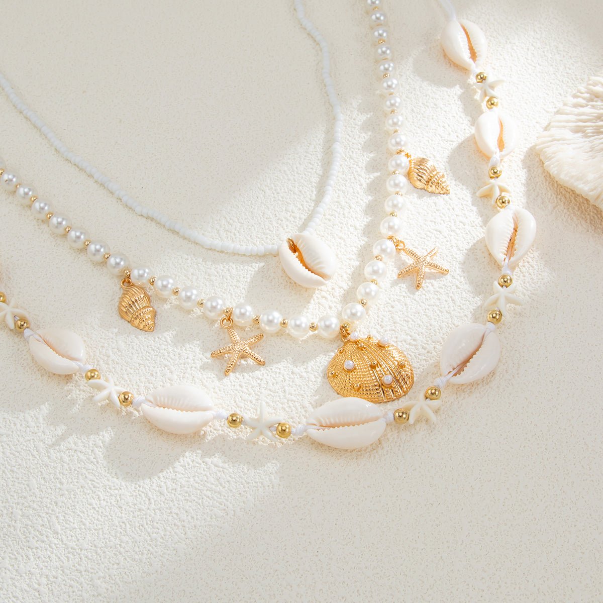 Bohemia 2pcs Conch Shell Starfish Charm Pearl Seed Beaded Waist Chain Set - ArtGalleryZen