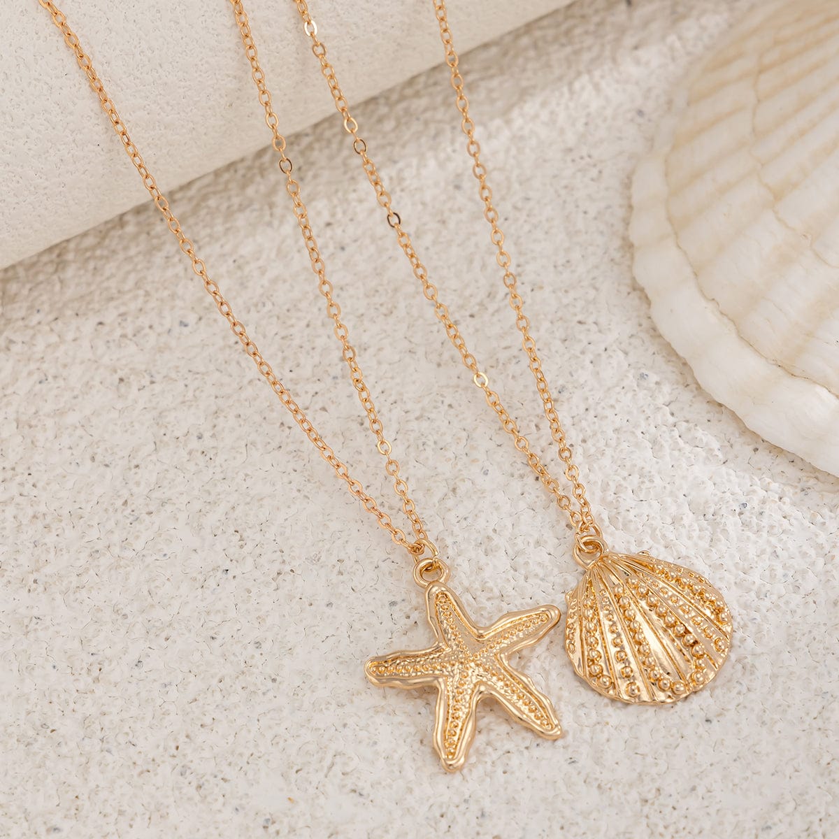 Bohemia 2pcs Gold Silver Tone Shell Starfish Charm Belly Chain Set - ArtGalleryZen
