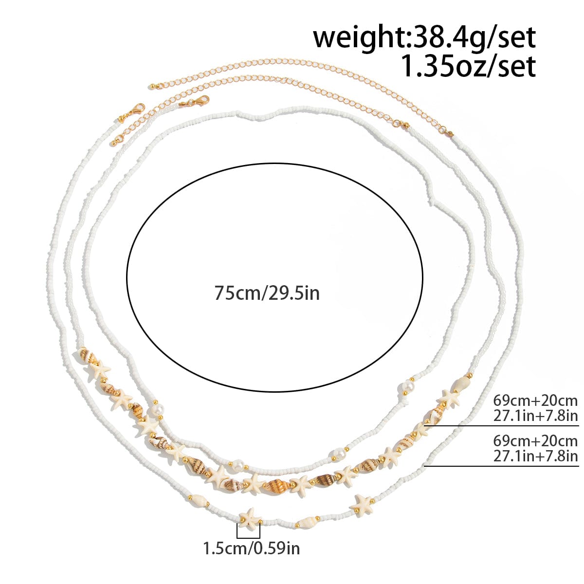 Bohemia 3pcs Pearl Conch Starfish Seed Beaded Waist Chain Set - ArtGalleryZen