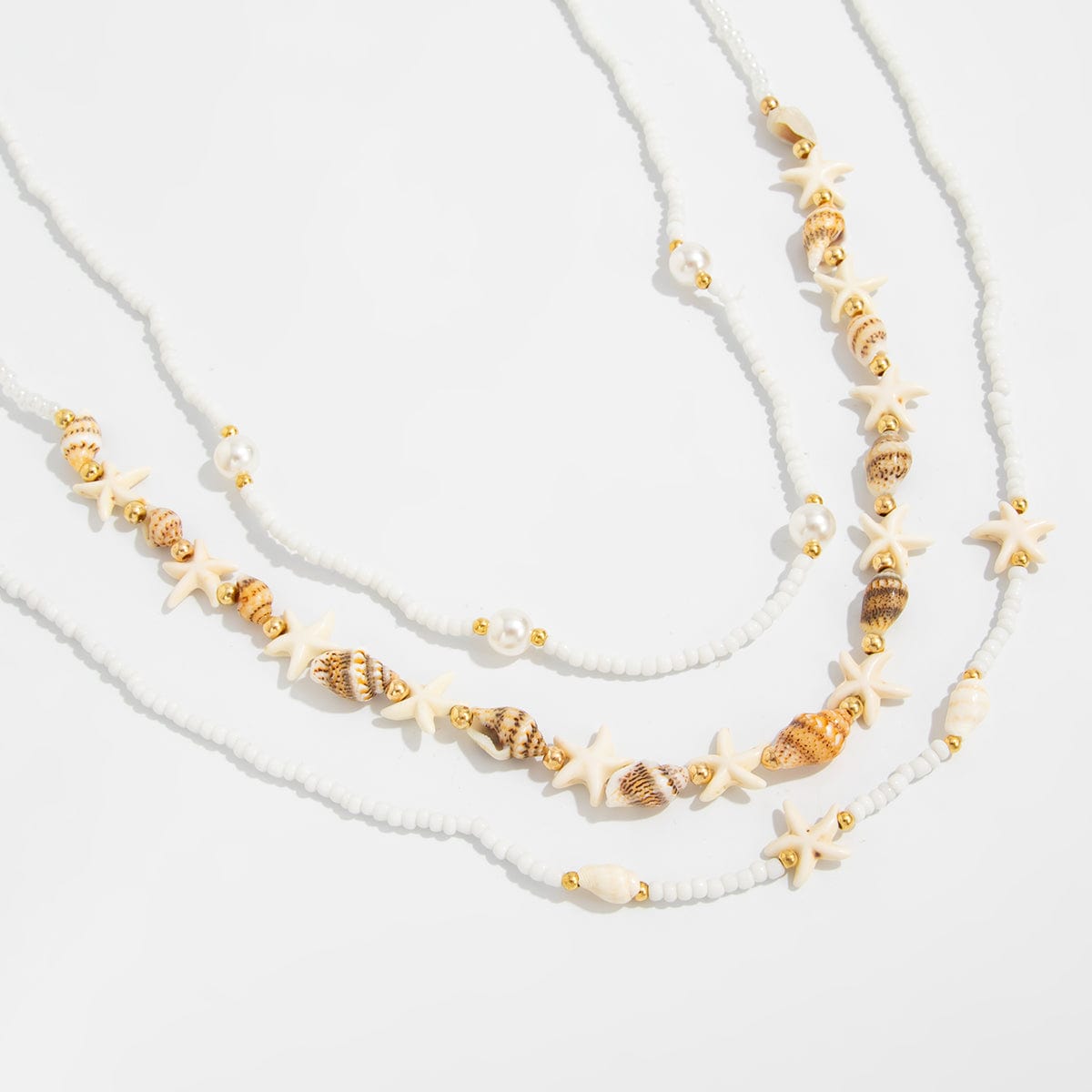 Bohemia 3pcs Pearl Conch Starfish Seed Beaded Waist Chain Set - ArtGalleryZen