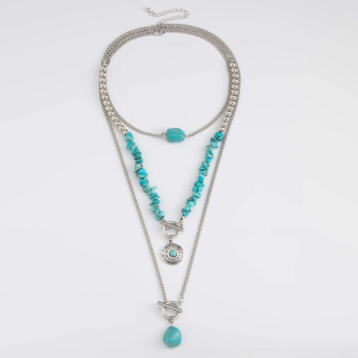 Bohemia 3pcs Toggle Clasp Turquoise Round Disc Pendant Necklace Set - ArtGalleryZen