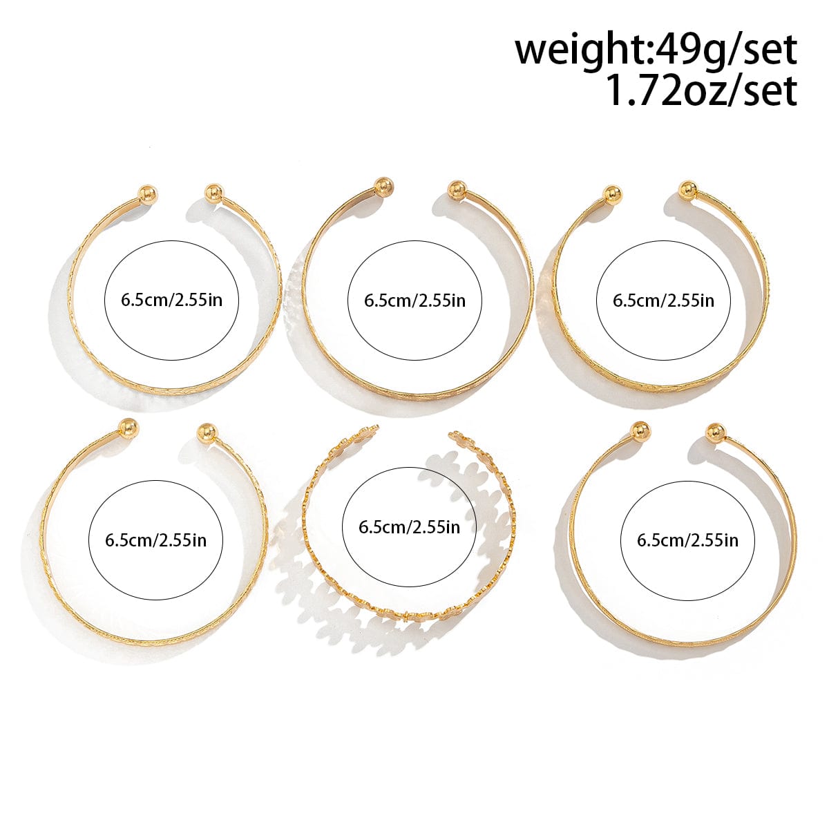 Bohemia 6pcs  Flower Heart Star Pattern Open Bangle Bracelet Set - ArtGalleryZen